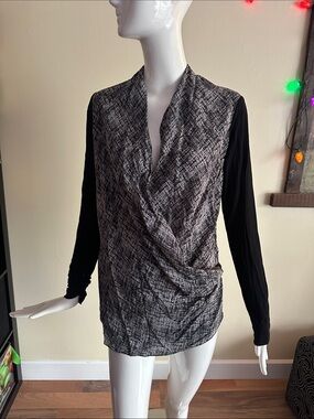 Fifteen Twenty Black and Gray Draped Long-Sleeve Crossover Top